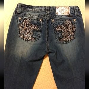 Miss Me 29 Mid-Rise Easy Boot Jeans Embellished & Embroidered with Silver Thread